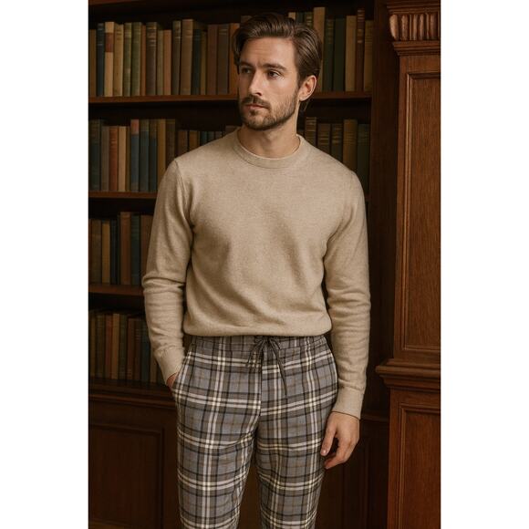 H&M Men’s Plaid Drawstring Trousers Pants Small - Picture 2 of 6